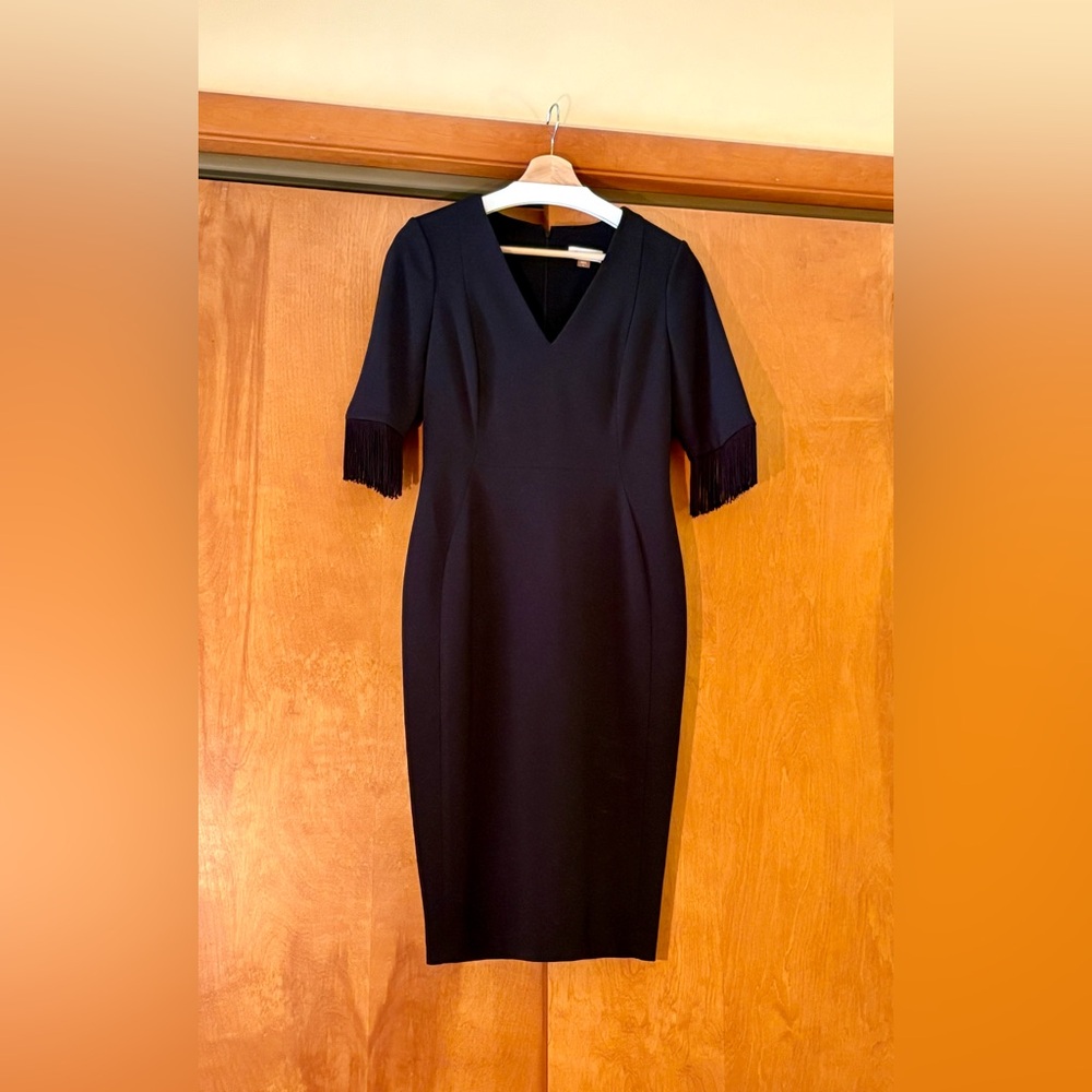 Calvin Klein Black Dress with Fringe Sleeves